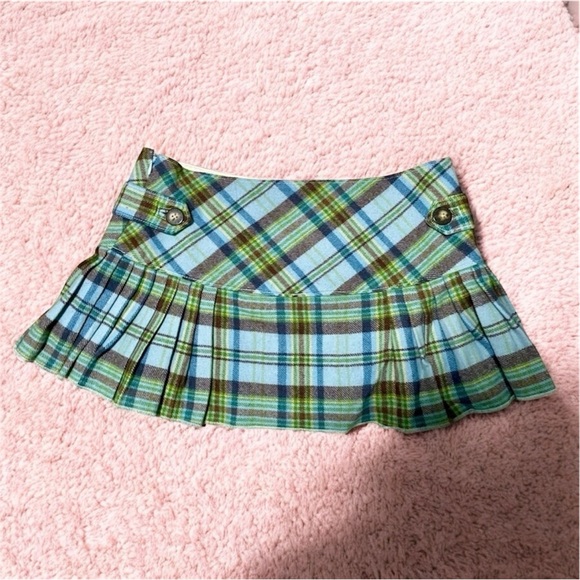 Abercrombie & Fitch Blue Green Plaid Pleated Mini Skirt Peekaboo Lace Size 4 - Picture 4 of 16